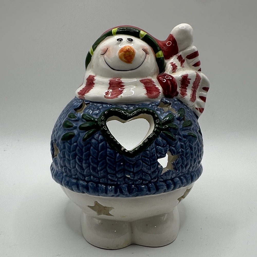 Festive Snowman Candle Holder - Blue and Red